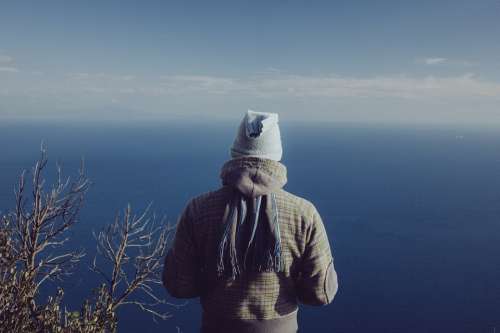 Man Standing Watching Ocean Viewpoint Sea Person