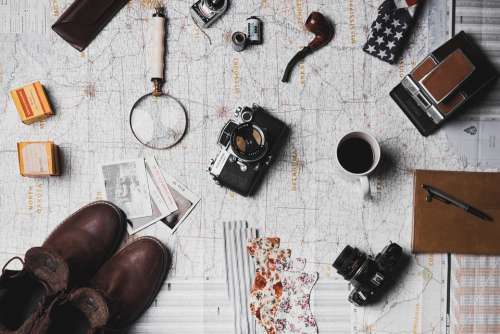 Map Microscope Coffee Camera Pen Notebook Shoes