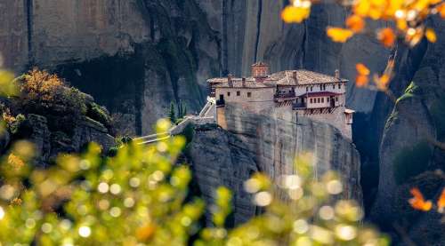 Meteora Greece Monastery Landscape Nature Mountain