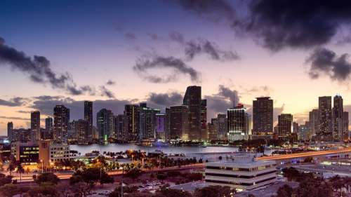 Miami Florida Sunset Skyline Architecture