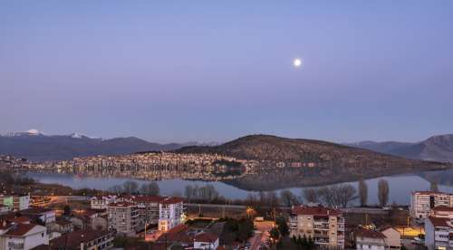 Moon Lake Kastoria Greece Water Landscape Sky
