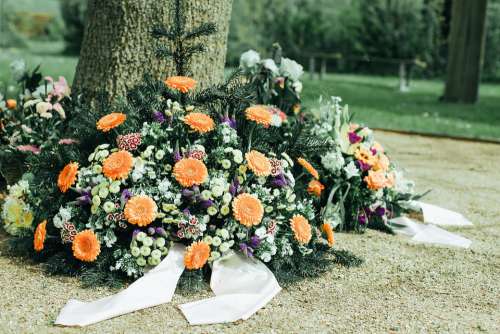 Mourning Arrangement Flowers Commemorate Cemetery