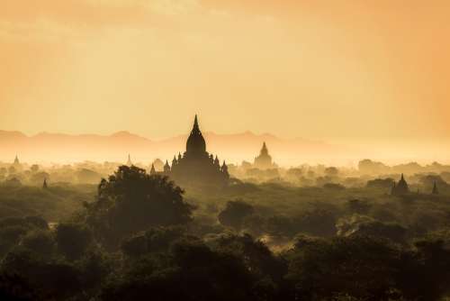 Myanmar Burma Landscape Sunrise Morning Haze Mist