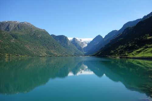 Norway Lake Glacier Reflection Mountain Nature