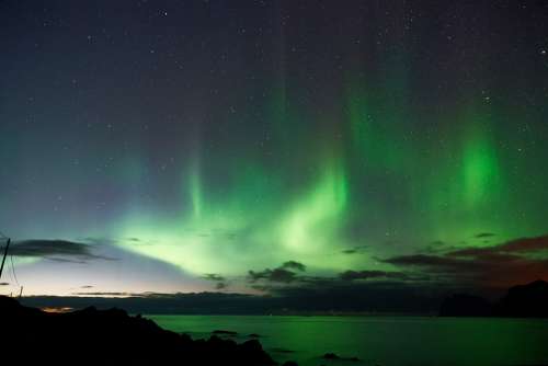 Norway Aurora Northern Lights Night Green Sky