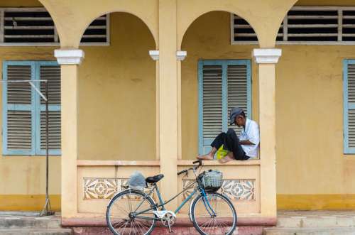 Old Man Poor Person Building Bike Bicycle