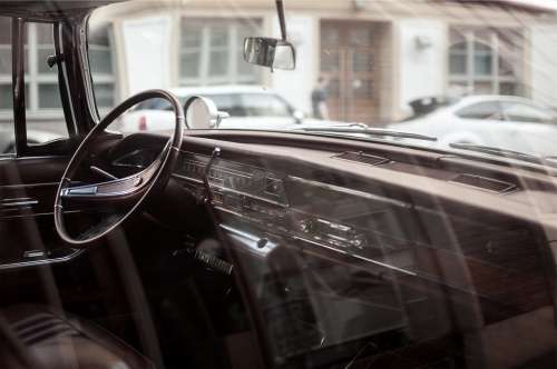 Oldtimer Car Interior Steering Wheel Panel