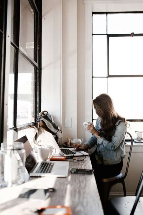 People Girl Woman Office Work Coffee Laptop