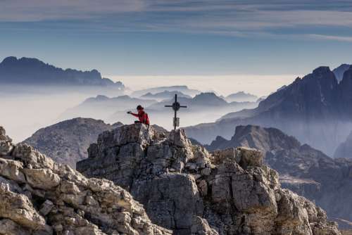 Photographer Peaks Mountains Tops Cross Smartphone