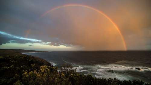 Rainbow Coast Sunset Beach Sky Sea Ocean Travel