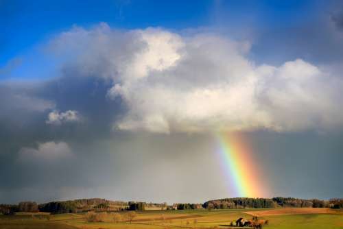 Rainbow Cloud Evening Sun Rain Landscape Sky