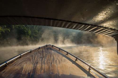 River Kwai Thailand Boat Trip Fog Morning Jungle