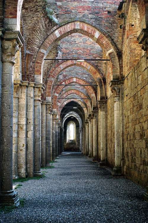 San Galgano Abbey Ruins Old Brick Architecture
