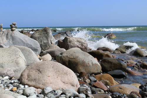 Sea Water Stones Beach Blue Nature Sky Wave