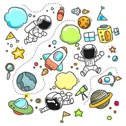 Sketch Cartoon Space Set Collection Astronaut