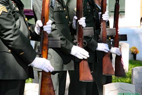 Soldiers Honor Guard Detail Firing Salute Rifles