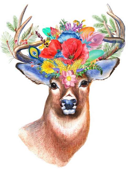 Stag Wildflower Floral Boho Flower Deer Woodland