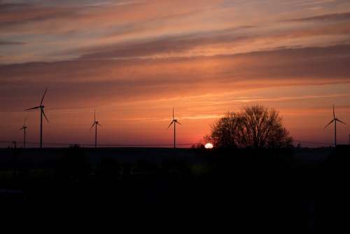 Sunrise Sky Coroful Sky Windmills Turbine