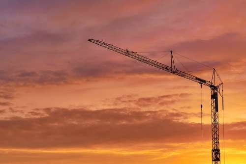 Sunset Crane Sky Site Evening Construction Dusk
