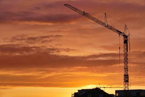 Sunset Crane Sky Site Evening Construction Dusk