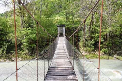 Suspension Bridge Wood Nature River Waters Planks