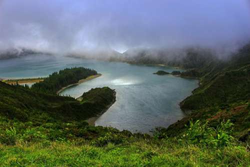 Travel Azores Tourism Landscape Lake Clouds