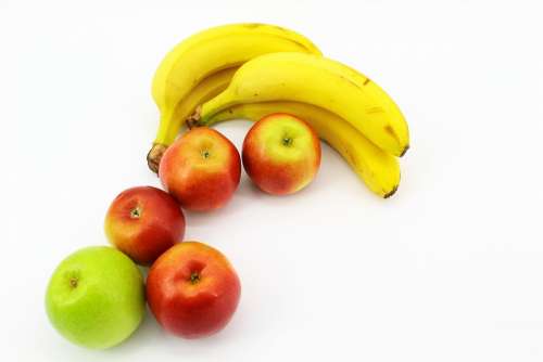 White Background Yellow Bananas Apples Four