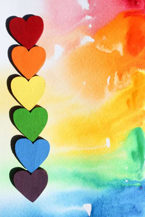 Rainbow Hearts Lined Up Tip To Tip Along Watercolour Canvas Photo