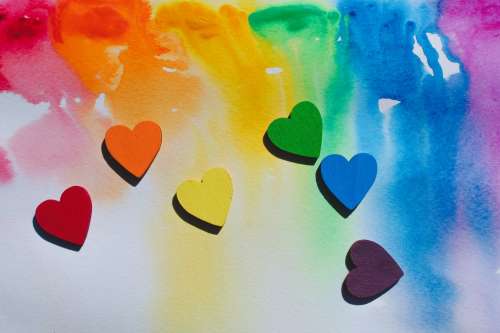 Rainbow Hearts Scattered Whimsically On Watercolour Canvas Photo