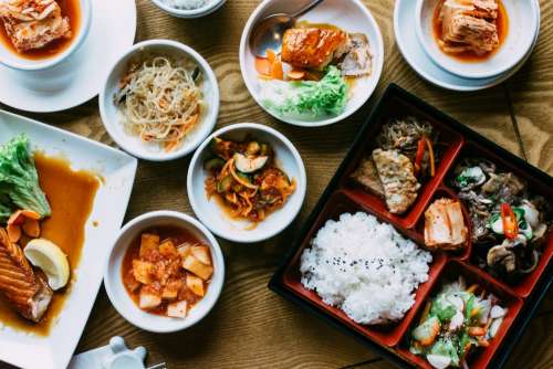 Beautiful vibrant shot of traditional Korean meals