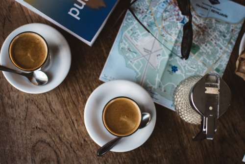 Planning a trip with coffee in a coffeeshop