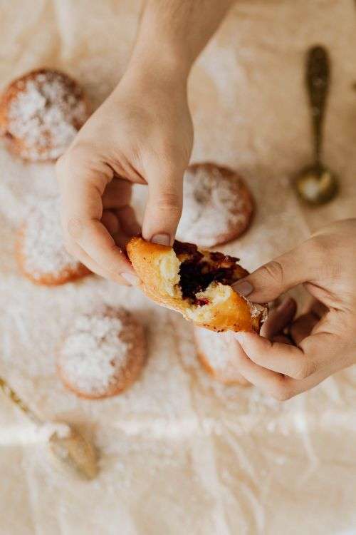 Traditional Homemade Polish Paczki with cherry jem