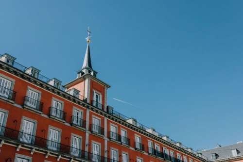 Plaza Mayor with statue of King Philips III in Madrid, Spain