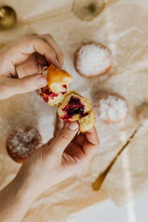 Traditional Homemade Polish Paczki with cherry jem