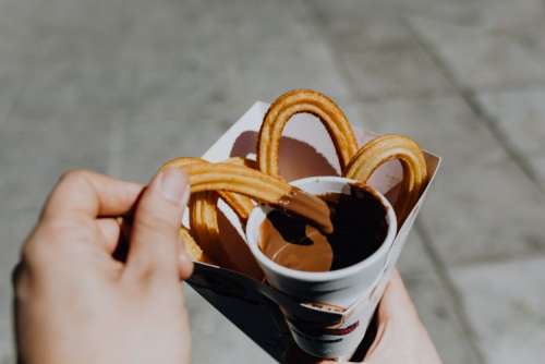 Churros with a cup of hot chocolate