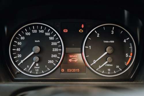 Modern car instrument panel dashboard with car dashboard. BMW E91 320d