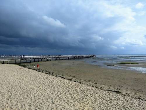 beach peer stormy cloudy