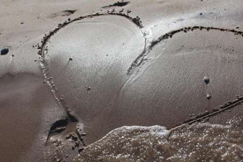 sand beach shore seashore heart