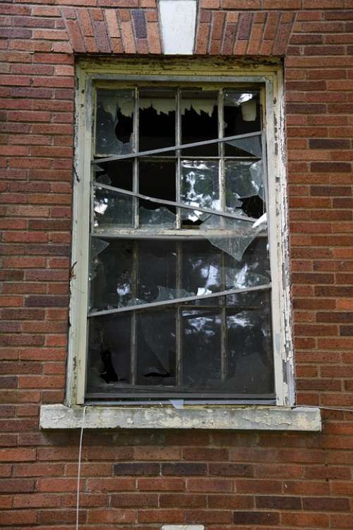 Abandoned Antique Building Broken Glass Window