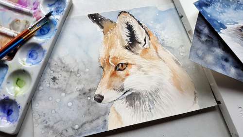Animal Fox Nature Painting Art Colors Brushes