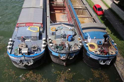 Barges Boats River Navigation Water France Travel