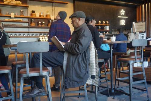 Black Man Man Reading Book Starbucks Coffee
