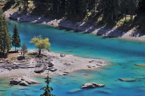 Blue Water Alpine Lake Landscape Sunny Water Rocks
