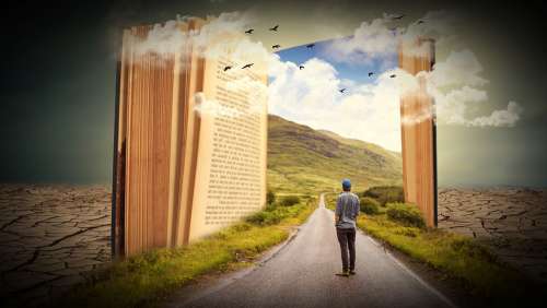 Book Man Human Learn Read Road Landscape Clouds