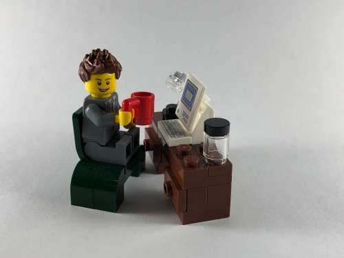 Business Man Coffee Work Computer Lego Investing