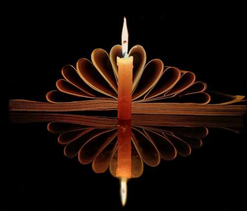 Candle Lowlight Yellow Book Pattern Reflection