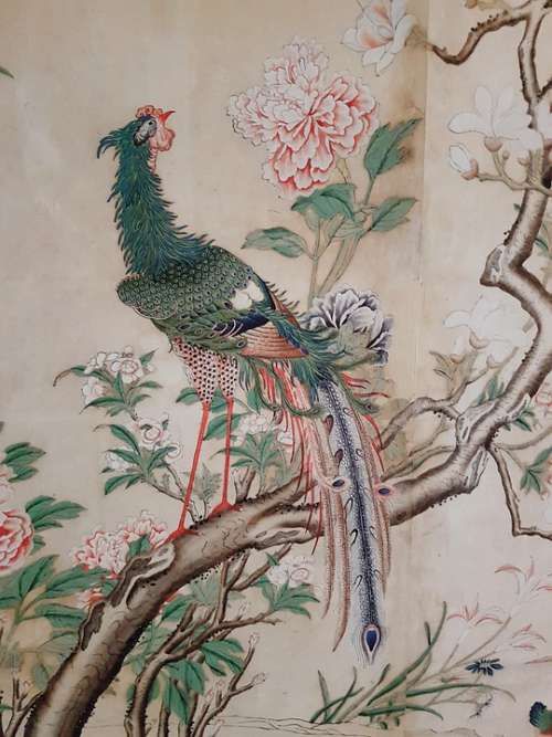 Chinoiserie Silk Wallpaper Silk Chinese Pavilion