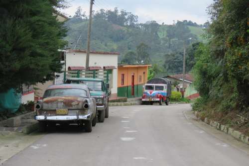 Chiva Car Old People Colombia Transport Landscape