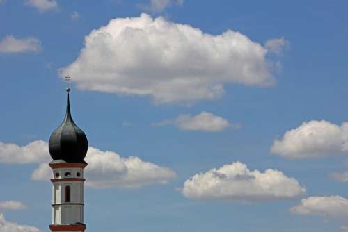 Church Steeple Clouds Sky Bavaria Mood Background