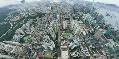 City Landscape Buildings Sky Aerial Fisheye